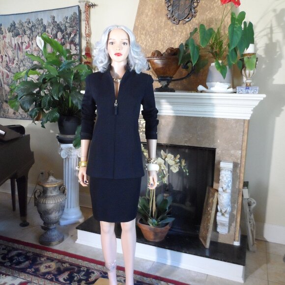 St. John Black Santana Knit Skirt & Jacket Suit Size 4/2 - Picture 1 of 16